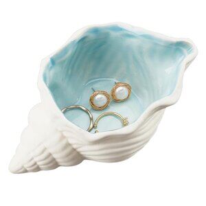 Aqua Shell Ceramic Jewelry Holder – Ring & Earring Tray for Vanity or Decor